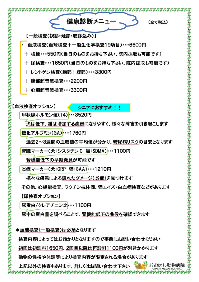 健康診断メニュー